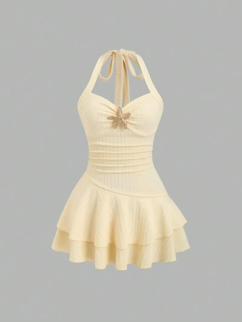 Original product photo — cream halter dress on a neutral studio background